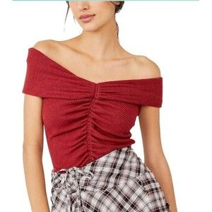 Free People This Cutie off the Shoulder Crop Top Red Size Large
